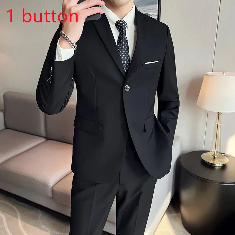 Men's Three-Piece Slim Fit Suit – Blazer, Vest, and Pants for Wedding, Business, and Formal Occasions