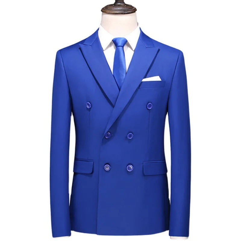 Men's Double Breasted Blazer – Slim Fit Solid Color Formal Jacket for Weddings & Office