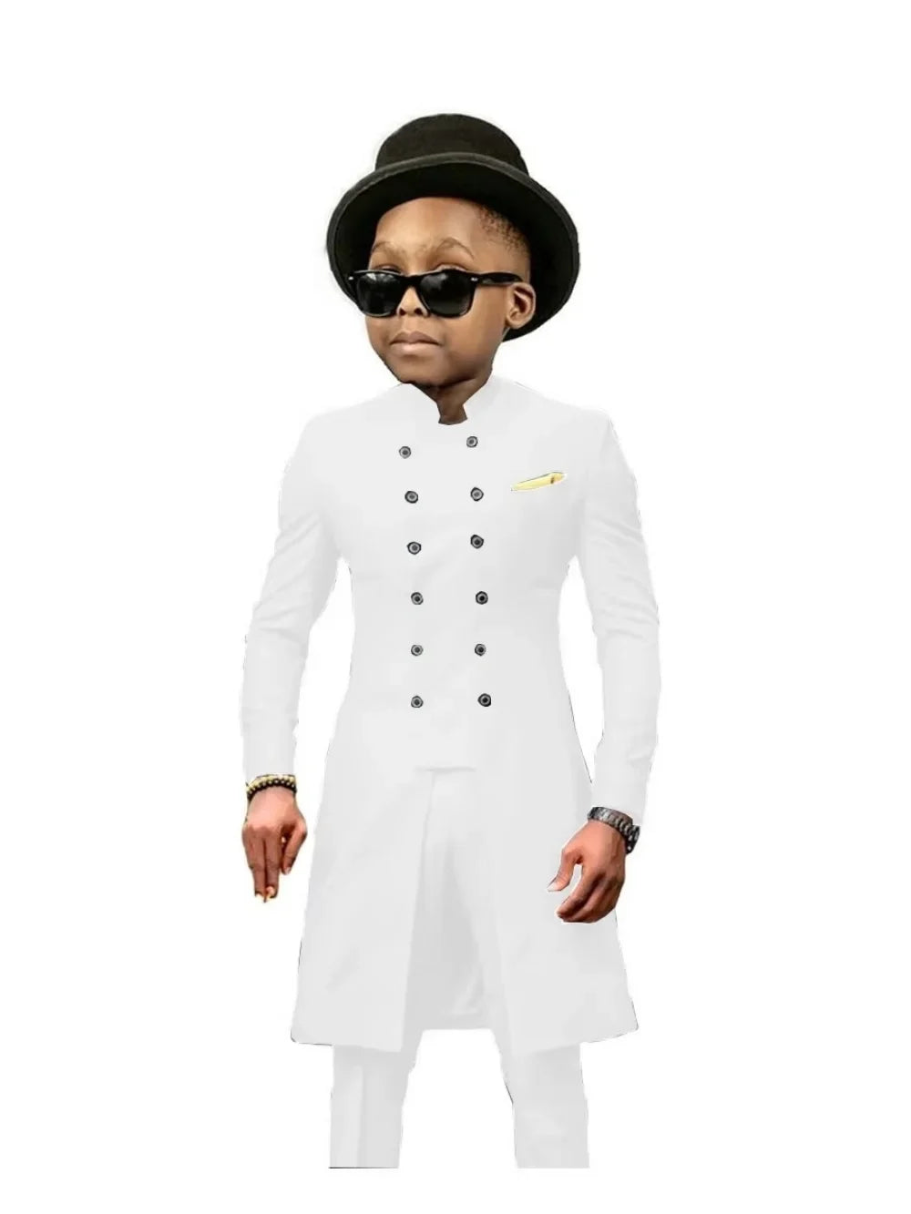 African Stand Collar Kids Long Suit Set 2 Pieces Wedding Guest Outfit Double Breasted Boys Formal Tuxedo Birthday Party Wear