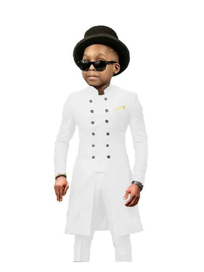 African Stand Collar Kids Long Suit Set 2 Pieces Wedding Guest Outfit Double Breasted Boys Formal Tuxedo Birthday Party Wear