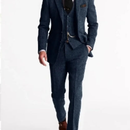 3 Piece Grey/Brown Mens Tweed Herringbone Slim Fit Wedding Suits Prom Tuxedos Notch Lapel Blazer for Business(Blazer+Vest+Pants)
