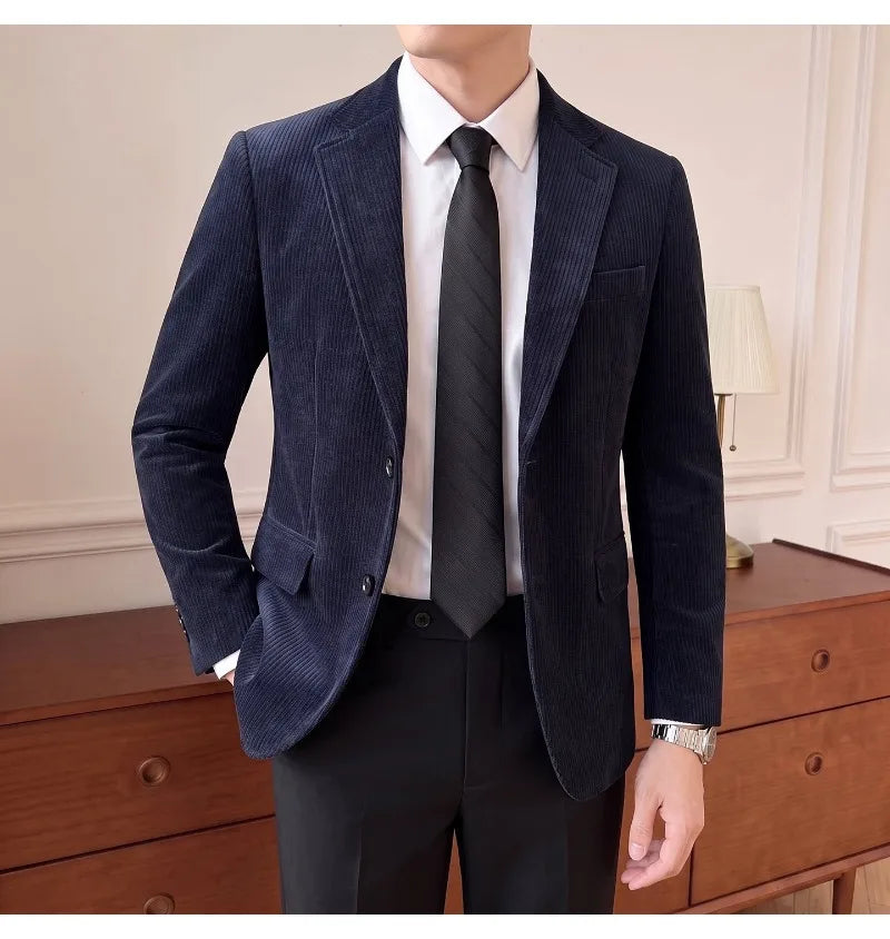2026 Autumn Winter Velvet Casual Suit Jacket for Men High-quality Slim Fit Social Banquet Wedding Groom Blazers Men Clothing