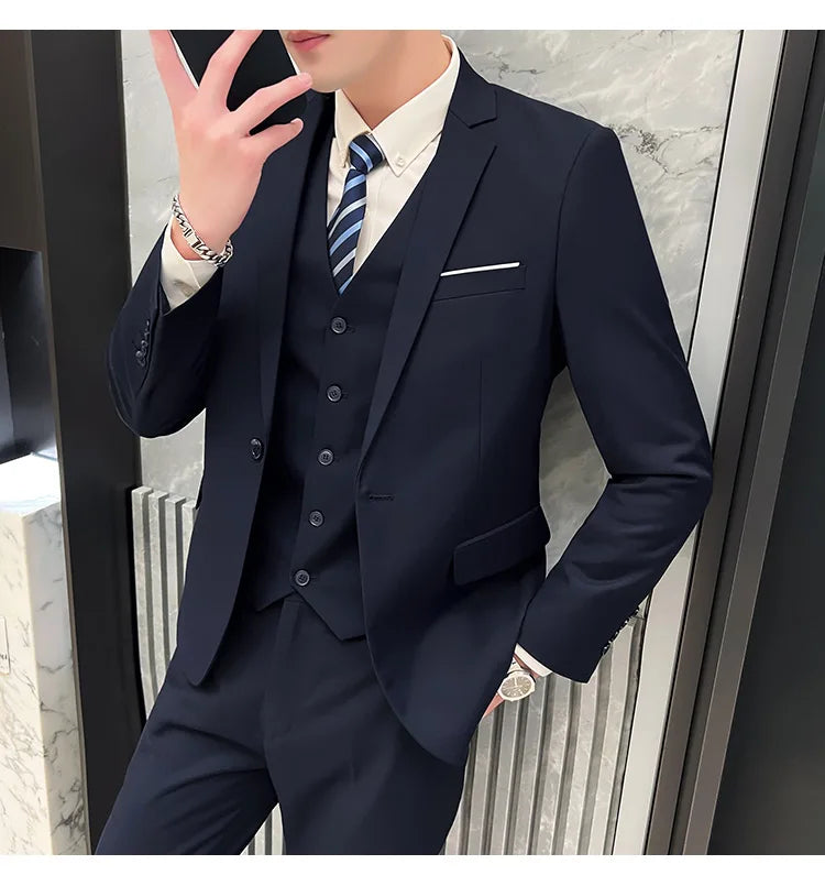 Men's Three-Piece Slim Fit Suit – England Style, Business Casual & Wedding, Navy/Black/Grey