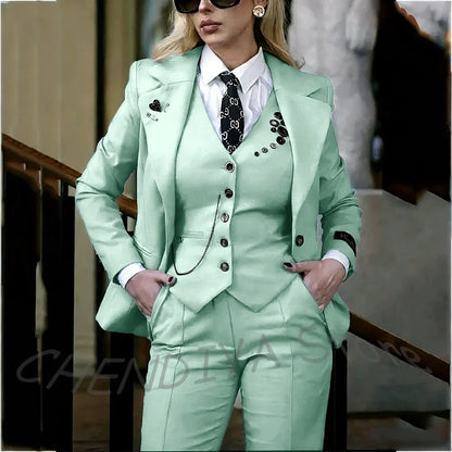 Modish Notched Lapel Women Suit Slim Fitted Solid Costume Custom Made Professional Single Breasted Lady Sets Full Outfits