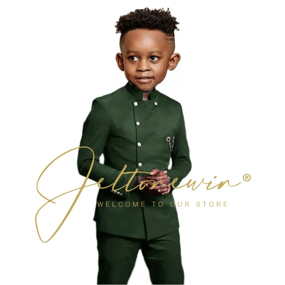 Royal Blue Boys Suit 2 Piece Wedding Tuxedos Double Breasted Jacket Pants Slim Fit Kids Formal Party Outfit Blazer Sets