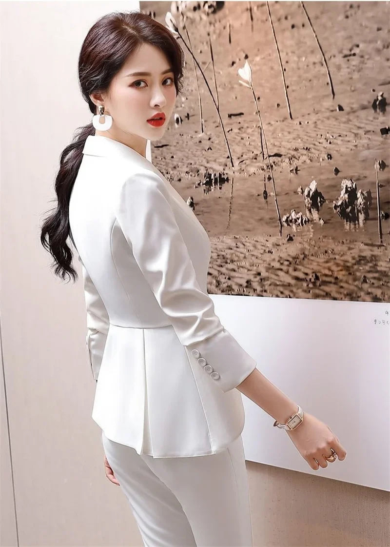 Slim 2 Piece Sets Office Wear Women 2025 New Fashion Turn Down Collar Single Button Blazers Casual Pencil Pant Suits