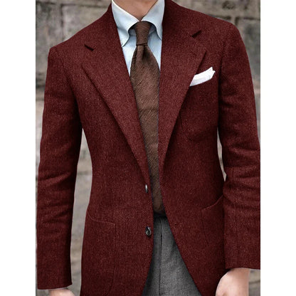 Men's Herringbone Suit Jacket Single-Breasted Slim Fit Casual Fashion Comfortable Elegant Blazer for Party Business Formal Wear