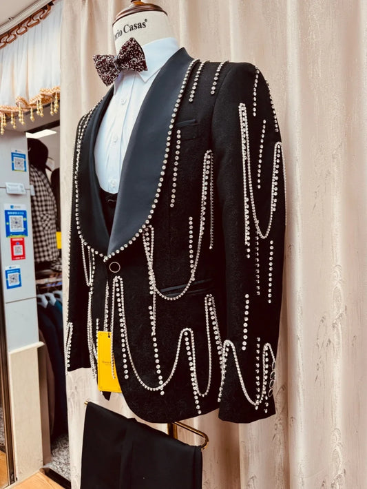 New Arrival Luxury Men's Suits 3 Pieces Wedding Groom Sets Handsome Jacquard Suit Set Banquet Party Wear High Quality Tuxedo