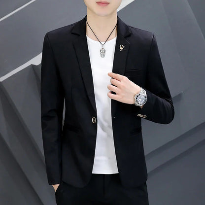 Men's Korean Slim Fit Pink Suit 2025 Fashion Casual Coat Handsome Personality Spring Autumn Trendy Streetwear