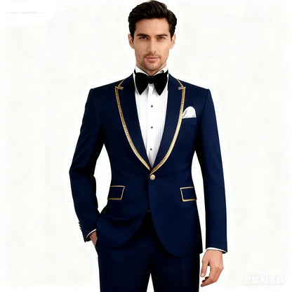 Men's Double-Breasted Suit Set – Peak Lapel, Solid 2-Piece for Wedding & Formal Occasions