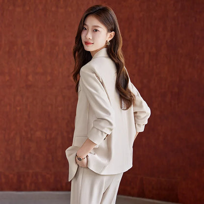 Ladies Full Suit Set 2024 Plus Size Women's Double Breasted Casual Suit Suit Elegant Formal Pants 2-piece Set (Top + Pants)