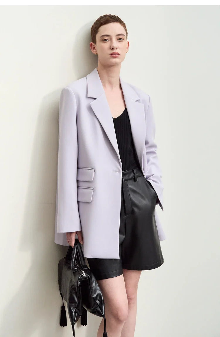 Blazers For Women 2026 Autumn New Black Jacket Notched Double Buckle Loose Mid-length Office Lady Versatile Jackets12453040