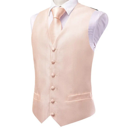 Men's Vest Double Breasted Satin V-Neck Waistcoat with Tie and Pocket Square 3-Piece Set for Weddings and Formal Events
