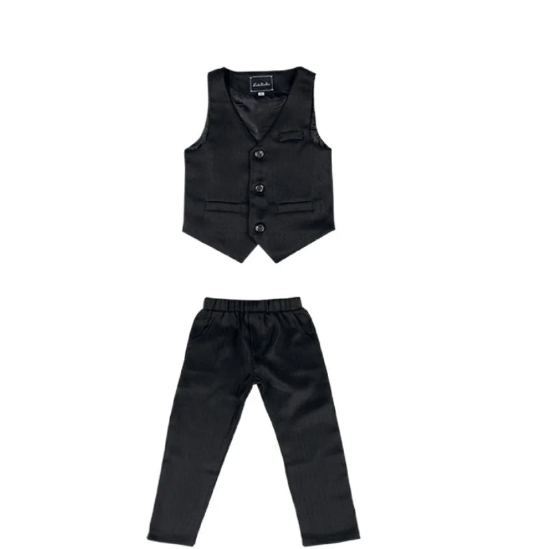 Kids Spring Autumn Striped Suit Set Flower Boys Wedding Outfit 1-11Years Children's Blazer Vest Pants Tie 4Pieces Clothes Set