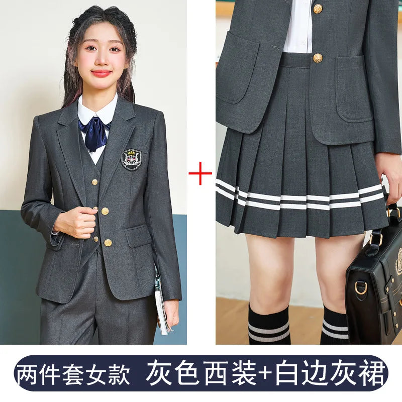 College Style Women's Suit2024New Autumn Small Stature Elegant Campus Suit OutfitjkUniform Suit Dress Set