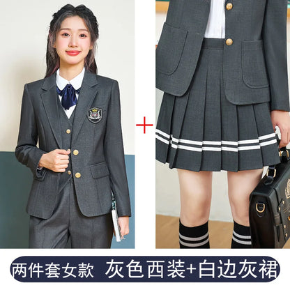 College Style Women's Suit2024New Autumn Small Stature Elegant Campus Suit OutfitjkUniform Suit Dress Set