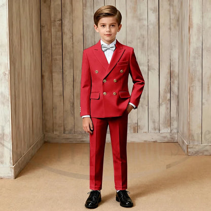 Chic Boys Suit Fashion Double Breasted Peak Lapel Wear Formal Wedding Party Prom Kids Elegant Gentleman Outfit 2 Piece Set