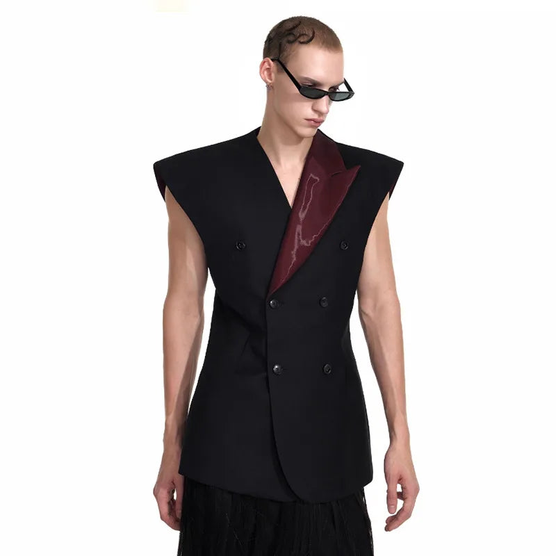 Fashion Original Personalized High Quality Sleeveless Vest Coat Men 2025 New Double Breasted Street Male Waistcoat JY4030