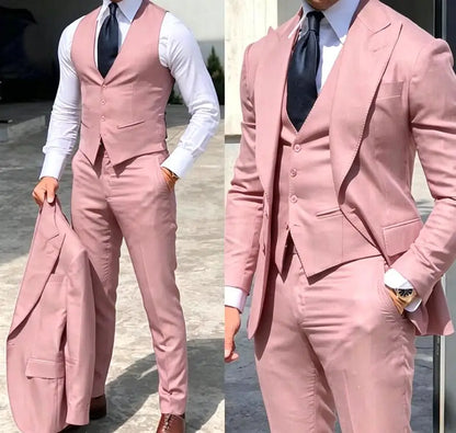 Classy Wedding Tuxedos Suits Slim Fit Bridegroom For Men 3 Pieces Groomsmen Suit Male Cheap Formal Business  (Jacket+Vest+Pants