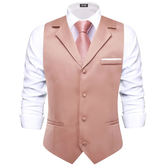 Men's Suit Vest with Tie Jacquard V-Neck Waistcoat for Business and Casual Occasions – Dusty Pink
