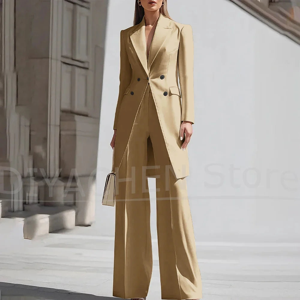 Luxury Women Pants Sets 2 Piece Chic Peak Lapel Double Breasted Outfit Fashion Elegant Daily Casual Party Office Lady Suits