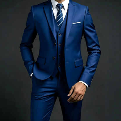 Men's Solid Color 3 PCS Business Suit Set High Quality Blazer Jacket Vest Trousers Wedding Banquet Groom Best Man Formal Outfit