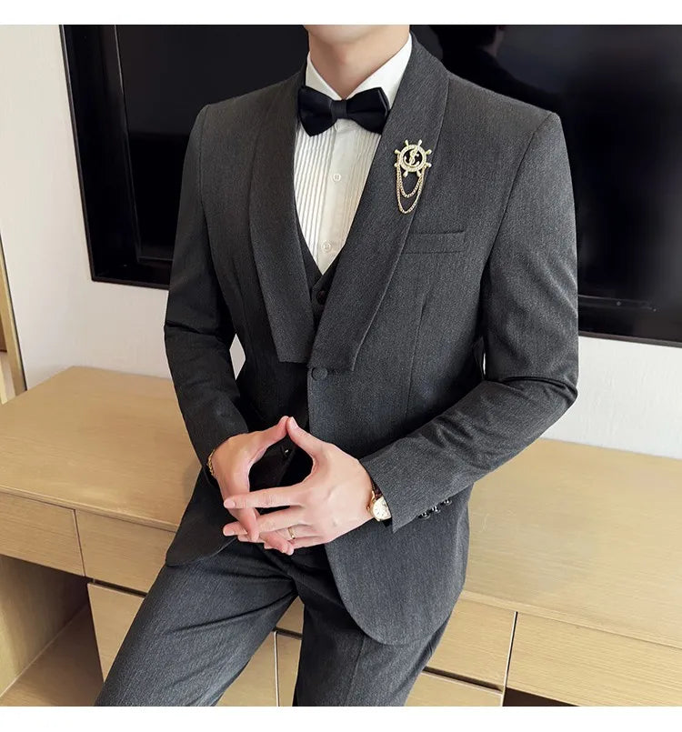 High Quality Casual Business Suit Set Men Slim Fit Social Wedding Groom Formal Set 3 Piece Set (jacket+vest+pant）men Clothing