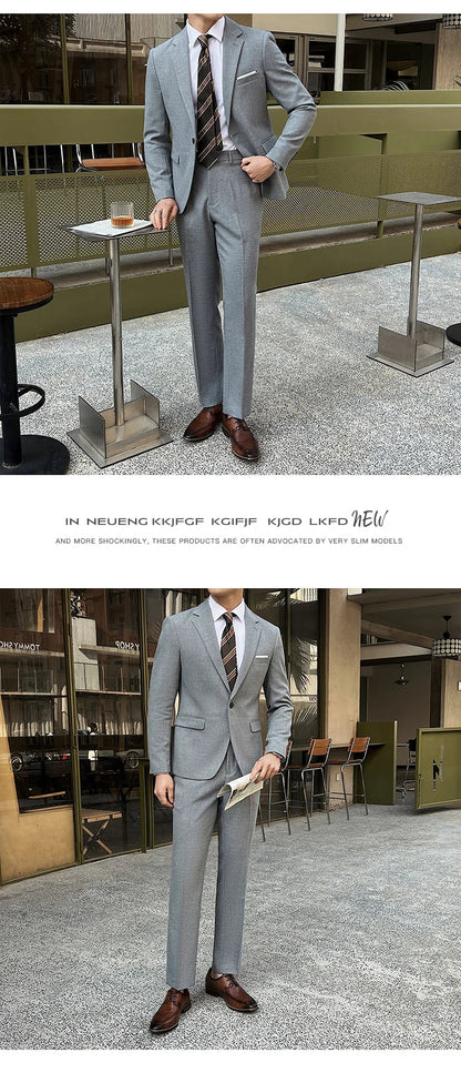(Jacket +Pants) 2025 New Luxury Elegant Men's Suits 2 Piece Set Fashion Korean Casual Slim Fit Social Groom Wedding Tuxedo