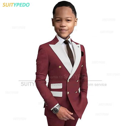 Formal Suit Attire Wedding Party Elegant Children Costume Peak Lapel Jacket Pants 2 Pieces Tuxedos Slim Fit Suits For Boys