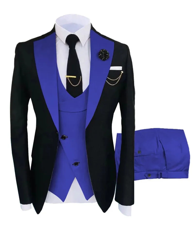 Slim Fit Men Wedding Suits Slim Fit Business Suits Groom Black Tuxedos for Formal Wedding Suits Jacket Pant Vest 3 Pieces