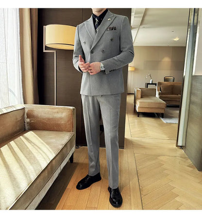 The men's three-piece wedding dress set for the autumn and winter of 2025 is a fashionable, trendy and stylish double-breasted m