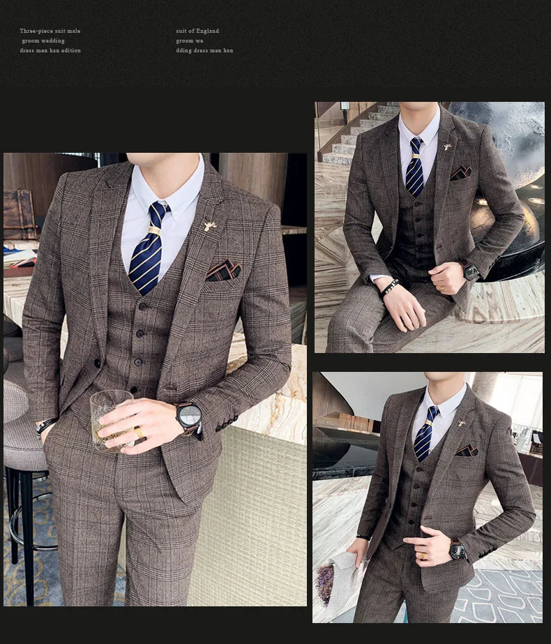 Men's 3-Piece Formal Suit Slim Fit Blazer Vest Pants for Wedding Business Smart Casual