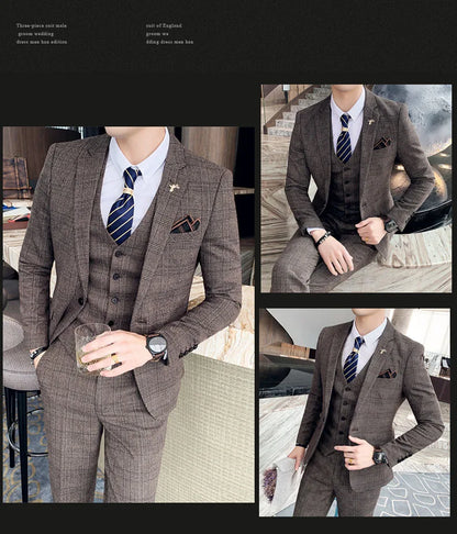 Men's 3-Piece Formal Suit Slim Fit Blazer Vest Pants for Wedding Business Smart Casual
