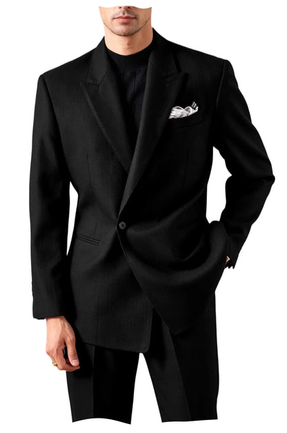Ensemble de costume pour homme - Veste de smoking ajustée à un bouton et revers pointu - 2 pièces : blazer et pantalon - Décontracté, affaires, mariage, formel