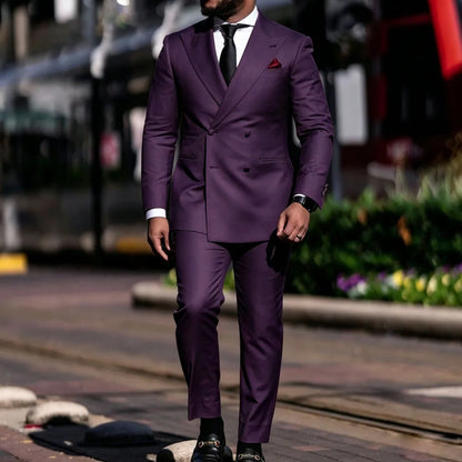 Men Suit Yellow 2 Pieces Double Breasted Solid With Lapel For Wedding Groom Banquet Party Prom Business Work Office Jacket Pants