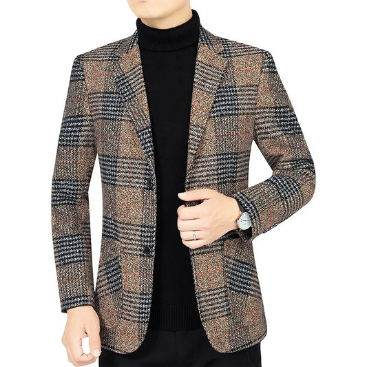 Blazer - Men Fashionable High-end Business-oriented Outdoor Gentleman's Trendy Checked Casual Wear for Hosting Weddings Blazer