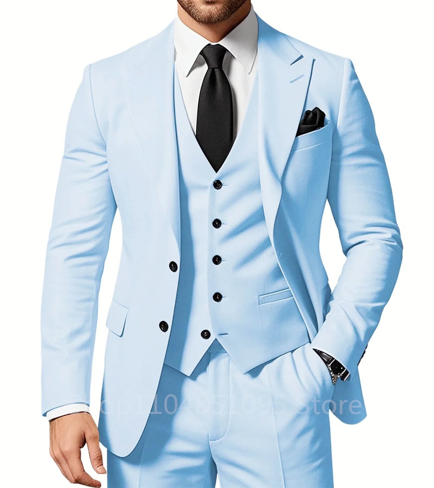 Costume de Mariage Homme Formel Solide - Marié, Garçon d'Honneur, Fête, Bal, Affaires, Bureau - Ensemble 3 Pièces : Blazer, Gilet, Pantalon