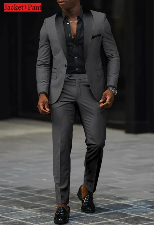 Men Formal Slim Fit Tuxedo Prom Suit Male Groom Wedding Blazers High Quality Groomsman Luxury Dress Business Banquet Party Suit