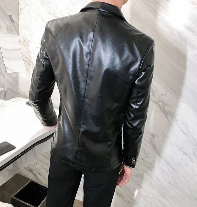 Thin Leather Man Suits and Blazers Simple Breasted Clothing Handsome Classic Menswear High Quality Coats Casual Jacket for Men