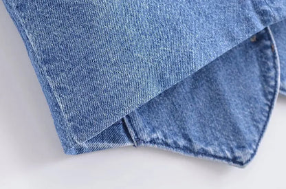 Women Fashion Front Button Denim Waistcoat Vintage V Neck Sleeveless Female Outerwear Chic Vest Tops