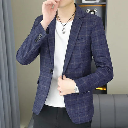 2026 Blazer Outdoor Men's Checked Fashion Business Trend Wedding Slimming Gentleman Casual Korean Travel High Formal Wear Blazer