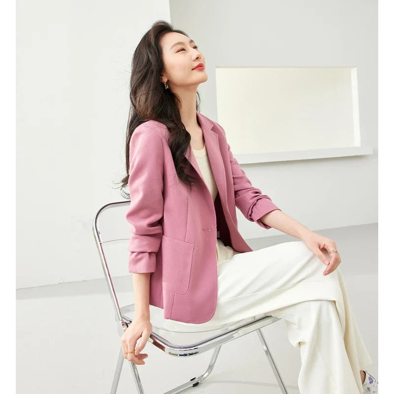2026 Autumn Blazers Jacket for Women Elegant Korean Fashion Short Slim Jacket Solid Long Sleeve Work Office Blazers V7876