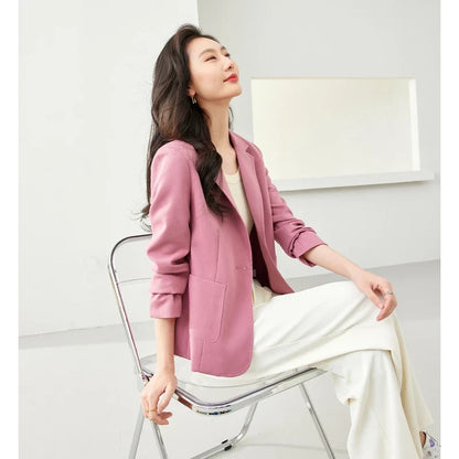 2026 Autumn Blazers Jacket for Women Elegant Korean Fashion Short Slim Jacket Solid Long Sleeve Work Office Blazers V7876