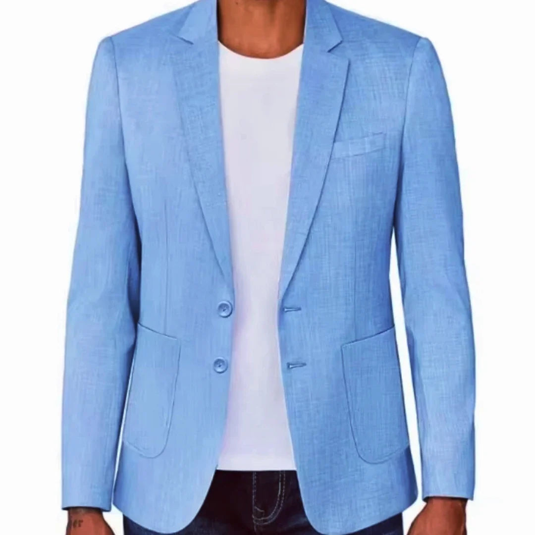 Slim Fit Men's Beige/Blue Linen Blazer Casual Party Prom Designer Coat Spring Summer New Formal Wear Linen Suit Blazer Outwear