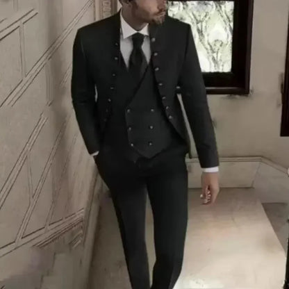 Men's 3 Piece Formal Suit Wedding Groom Tuxedo Khaki Slim Fit Blazer Jacket Pants Vest Set Male Traditional Wedding Attire