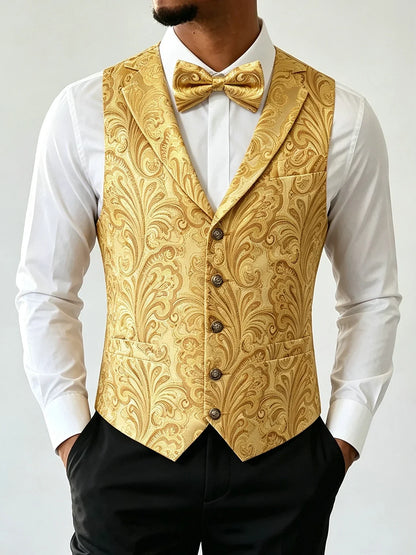 Men's Jacquard Floral Waistcoat Vest with Bowtie Set – Wedding & Formal