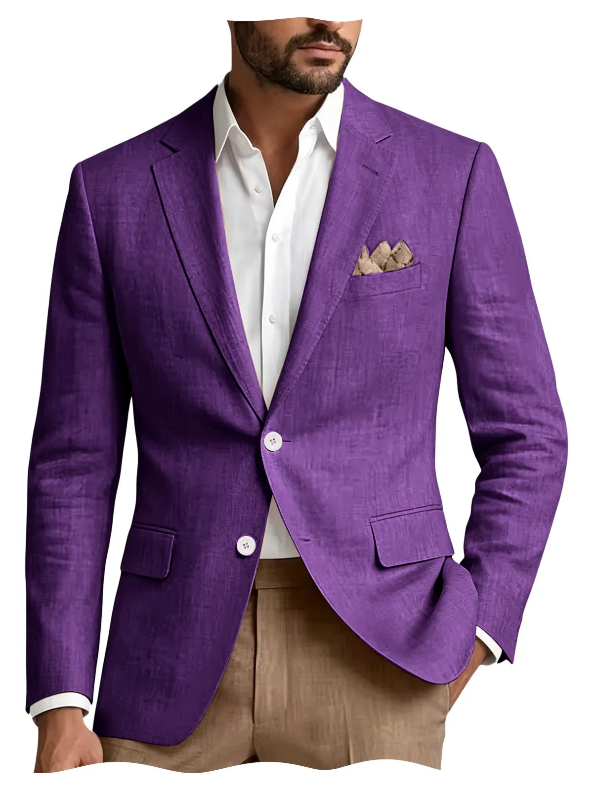 Men's Linen Blazer Notch Lapel 2 Buttons Slim Fit Casual Sport Jacket Lightweight Breathable Summer Business Wedding Daily Wear