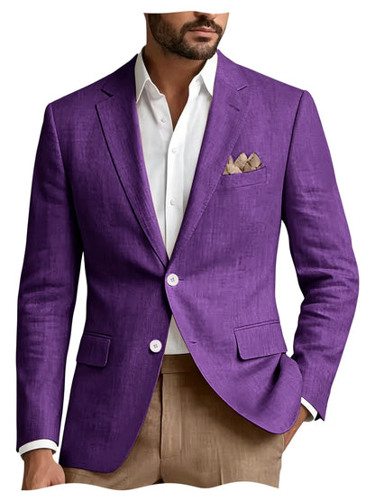 Men's Linen Blazer Notch Lapel 2 Buttons Slim Fit Casual Sport Jacket Lightweight Breathable Summer Business Wedding Daily Wear
