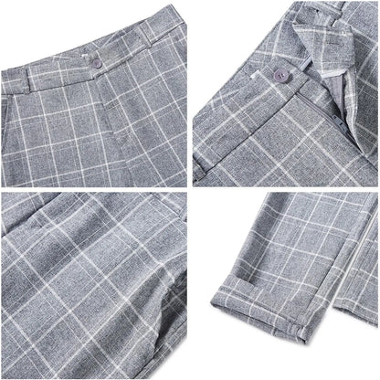 Plaid Women Suits Office Sets 2023 Vintage Long Sleeve Single Button Silm Blazers Chic High Waist Casual Pants Suits