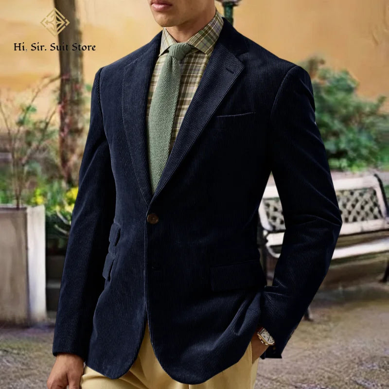 Spring/Autumn New Corduroy Suit Retro Casual Notched Lapel Jacket Single-Breasted Men's Solid Colour Suit Western Sport Coats